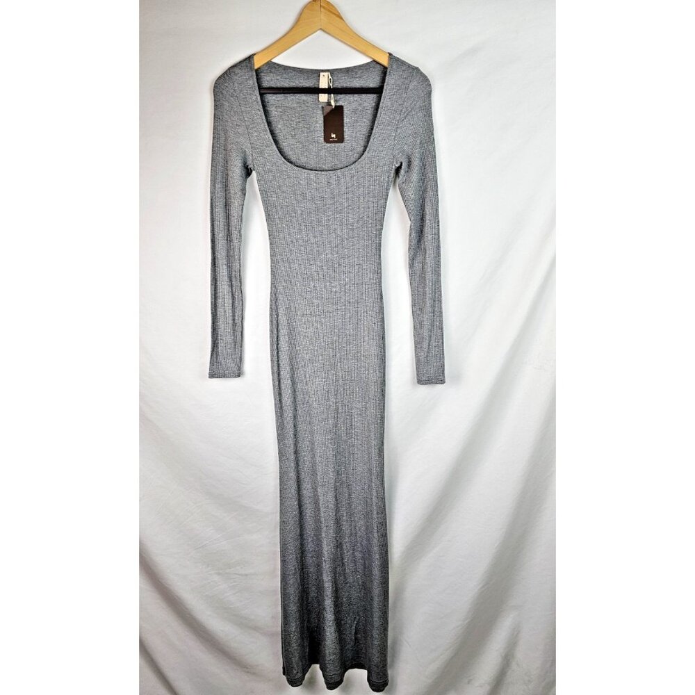 Inlyric Women's Dress Size Small Gray Ribbed Long Sleeve Bodycon Maxi Dress